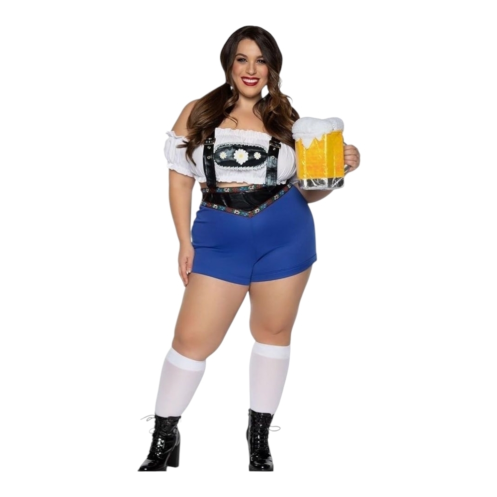 Leg Avenue Blue High-Waist Shorts with White Off-Shoulder Top